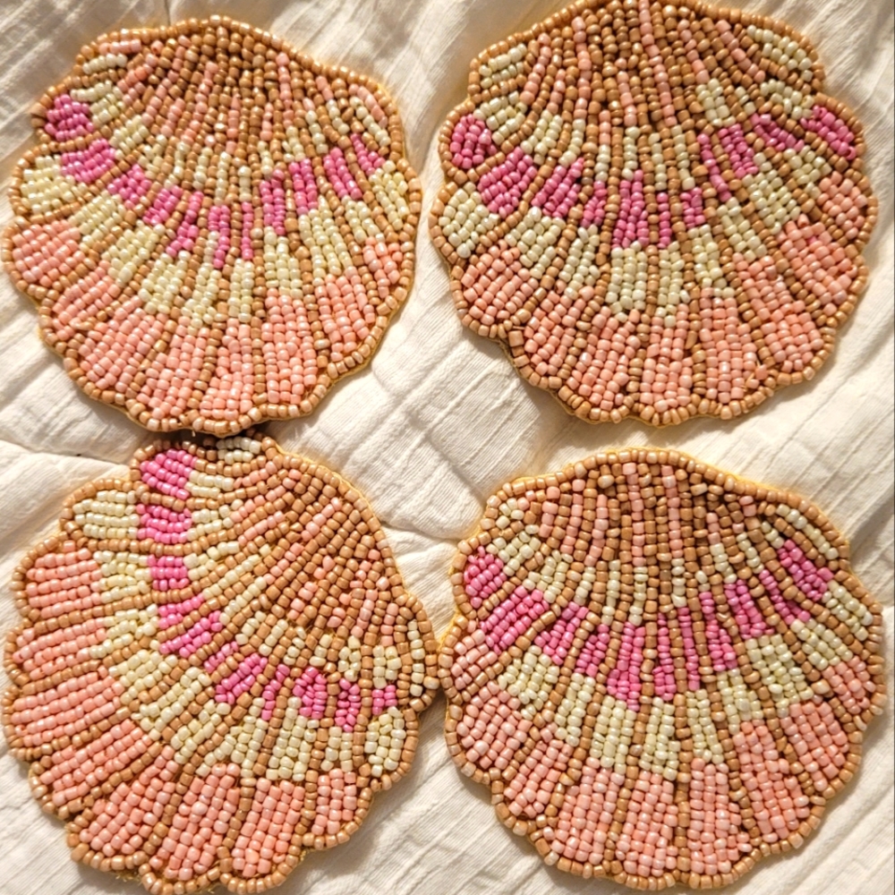 Set of 4 Glass beaded seashell coasters